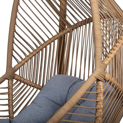 Ogarden Hangstoel Havana– Egg Chair met Bruin Standaard – Grijs Kussen – Voor Binnen & Buiten