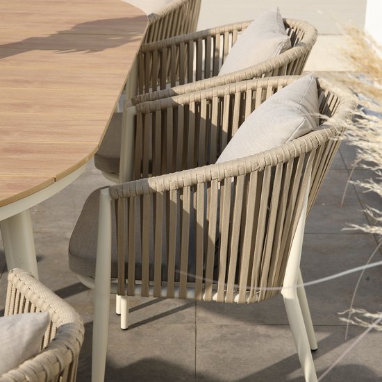 AXI Chay Tuinset met 8 stoelen Houtlook/beige – Gepoedercoat aluminium frame – 8 Personen - Diningset met kussens voor balkon, tuin en terras - Weerbestendig