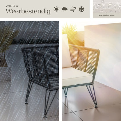 tectake® Loungestoelen Sundo - 4 Fauteuils voor Tuinset, Balkonset of Terras - Wicker Tuinstoelen Set in Rope-Design - Weerbestendig - Inclusief Kussens - Loungestoel Buiten - Loungeset Tuinmeubels