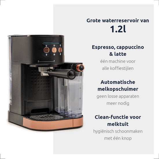 BluMill Koffiemachine - Pistonmachine - Espressomachine - Automatische Melkschuimer & 2 portafilters - 1,2 Liter Waterreservoir
