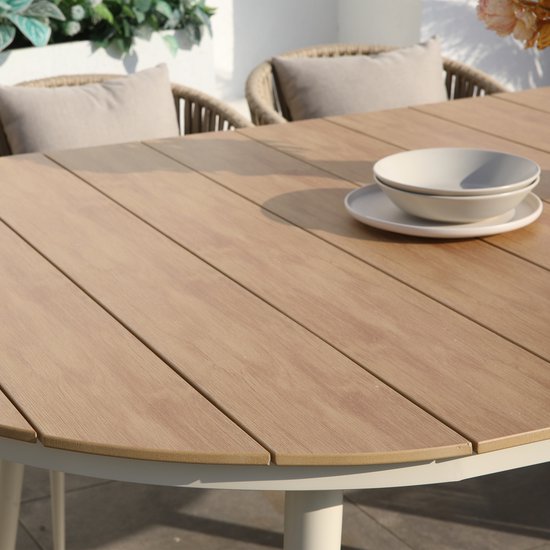 AXI Chay Tuinset met 8 stoelen Houtlook/beige – Gepoedercoat aluminium frame – 8 Personen - Diningset met kussens voor balkon, tuin en terras - Weerbestendig