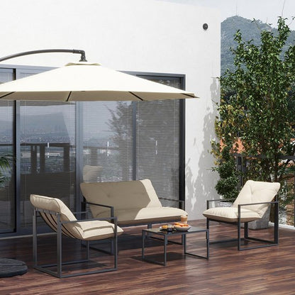 Pugsdrly Tuinsets, 1 glazen tafel, 2 fauteuils, 1 bank, weerbestendig, 114 cm x 70 cm x 67 cm, grijs + beige