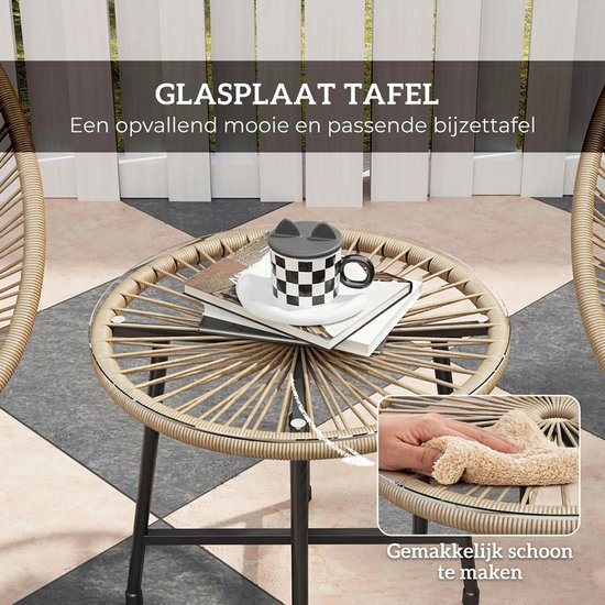 Balkonset 2 personen - Tuinset - Bistroset - Bruin - Weerbestendig - 3 delig - Tuintafel en 2 stoelen - 2 personen - Gecoat staal - Onderhoudsvrij staal
