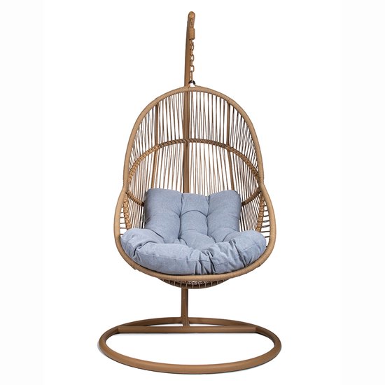 Ogarden Hangstoel Havana– Egg Chair met Bruin Standaard – Grijs Kussen – Voor Binnen & Buiten