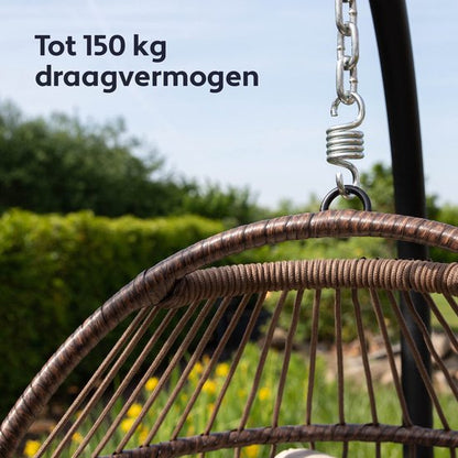 Vita5 Egg Hangstoel – Voor Binnen en Buiten – tot 150kg – Opvouwbaar - Incl. Standaard, Kussen en Waterdichte Beschermhoes – Cocoon Stoel - Crème Wit
