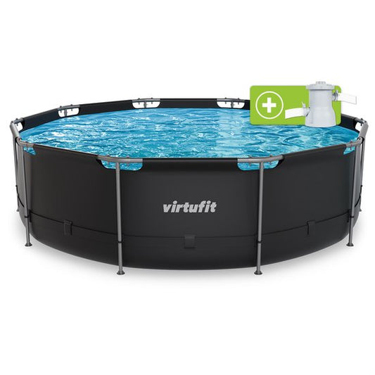 VirtuFit Rond Zwembad Ø366 x 100 cm - Incl. Filterpomp - Opzetzwembad - Duurzaam & Veilig Stalen Frame - Antraciet