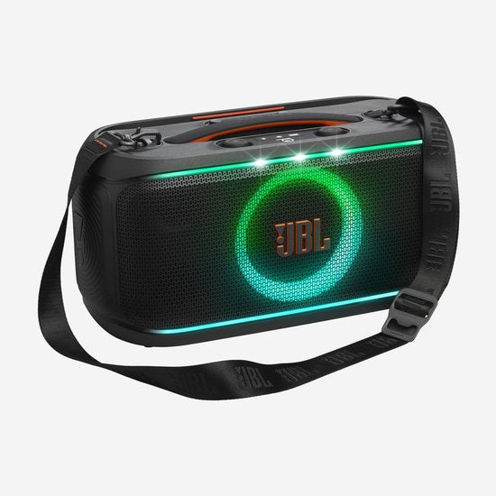 JBL PartyBox On The Go 2 – Draagbare Bluetooth Speaker - Met Draadloze Microfoon - Handige Schouderriem - LED verlichting - Spatwaterdicht - Zwart