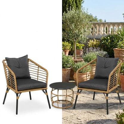 Balkonset 2 personen - Tuinset - Bistroset - Zwart - 3 delig - Met kussens - Tuintafel en 2 stoelen - Gecoat staal - Onderhoudsvrij staal