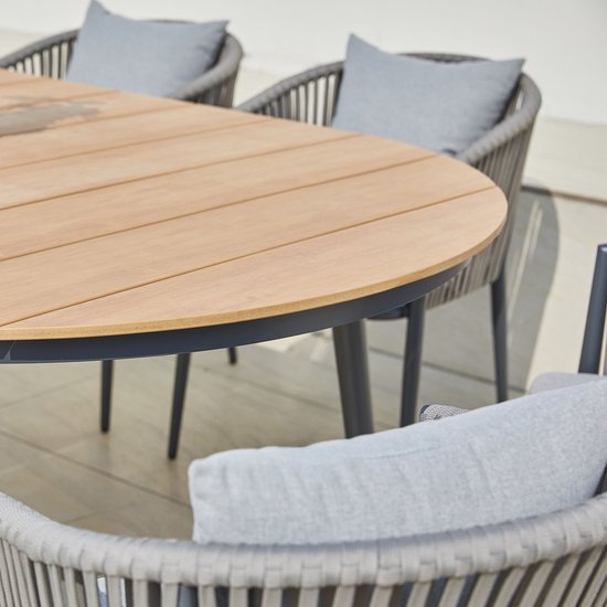 AXI Chay Tuinset met 8 stoelen Houtlook/antraciet – Gepoedercoat aluminium frame – 8 Personen - Dining set met kussens voor balkon, tuin en terras - Weerbestendig