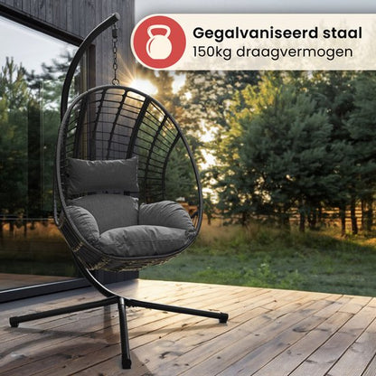 Swoods XXL Egg Hangstoel – Hangstoel met standaard – Egg Chair – tot 150kg – Donkergrijs