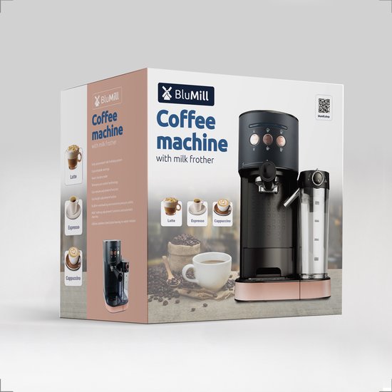 BluMill Koffiemachine - Pistonmachine - Espressomachine - Automatische Melkschuimer & 2 portafilters - 1,2 Liter Waterreservoir