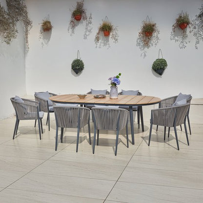 AXI Chay Tuinset met 8 stoelen Houtlook/antraciet – Gepoedercoat aluminium frame – 8 Personen - Dining set met kussens voor balkon, tuin en terras - Weerbestendig