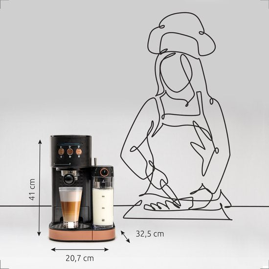 BluMill Koffiemachine - Pistonmachine - Espressomachine - Automatische Melkschuimer & 2 portafilters - 1,2 Liter Waterreservoir