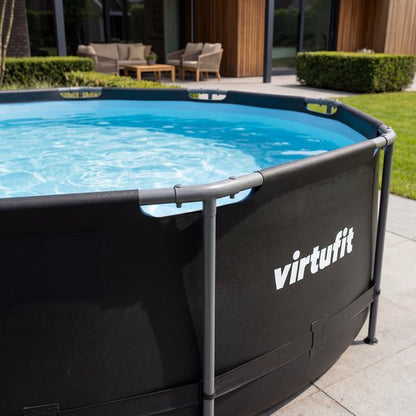 VirtuFit Rond Zwembad Ø366 x 100 cm - Incl. Filterpomp - Opzetzwembad - Duurzaam & Veilig Stalen Frame - Antraciet
