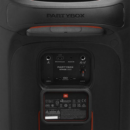 JBL Partybox Stage 320 - Draadloze Bluetooth Party Speaker - Op Wielen - Uitschuifbare Hangreep - LED verlichting - 18 uur - Spatwaterdicht - Zwart