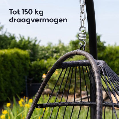 Vita5 Egg Hangstoel – Met Standaard – Binnen en Buiten – Cocoon Stoel - Opvouwbaar - Tot 150kg – Incl. Kussen en Waterdichte Beschermhoes – Lichtgrijs