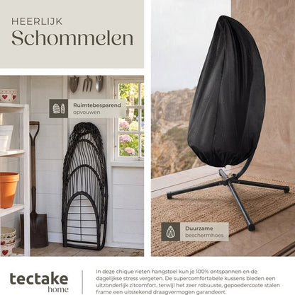 tectake® Luxe Hangstoel - Opvouwbare en draaibare Egg Chair met Standaard - Dikke Kussens - Antislipvoeten - Inclusief Beschermhoes - Ideaal voor Tuin, Terras en Slaapkamer - Donkergrijs