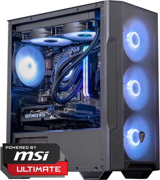 FlowUp x Powered By MSI - De Ik hoor je Gaming PC - Don Kaaklijn - Ryzen 5 - RTX 5060 - 32 GB RAM - 1 TB SSD - Waterkoeling