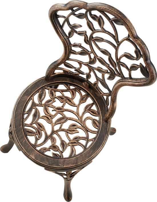 tectake® 2-Persoons Bistroset - Vintage Bistrotafel met 2 Bistrostoeltjes - Aluminium Bistro Set voor Tuin, Terras of Balkon - Weerbestendig - Bronskleurig