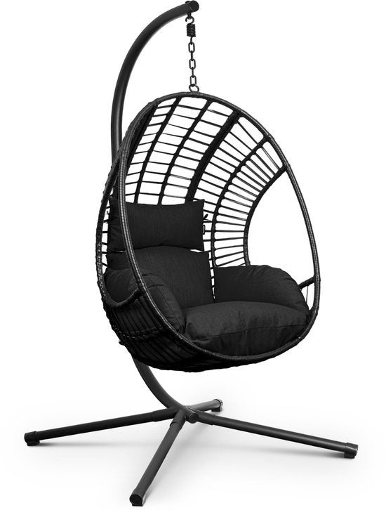 Swoods XXL Egg Hangstoel – Hangstoel met standaard – Egg Chair – tot 150kg - Zwart