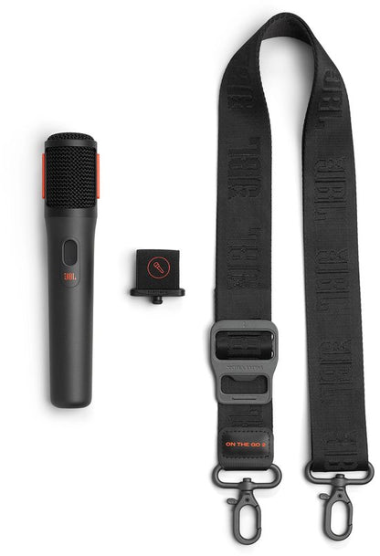 JBL PartyBox On The Go 2 – Draagbare Bluetooth Speaker - Met Draadloze Microfoon - Handige Schouderriem - LED verlichting - Spatwaterdicht - Zwart