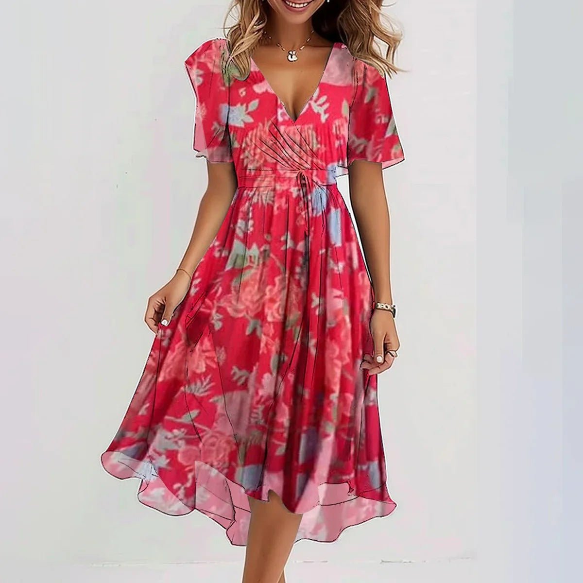 Arianna - Lichtgewicht Korte Mouwen Jurk met Elegante Print