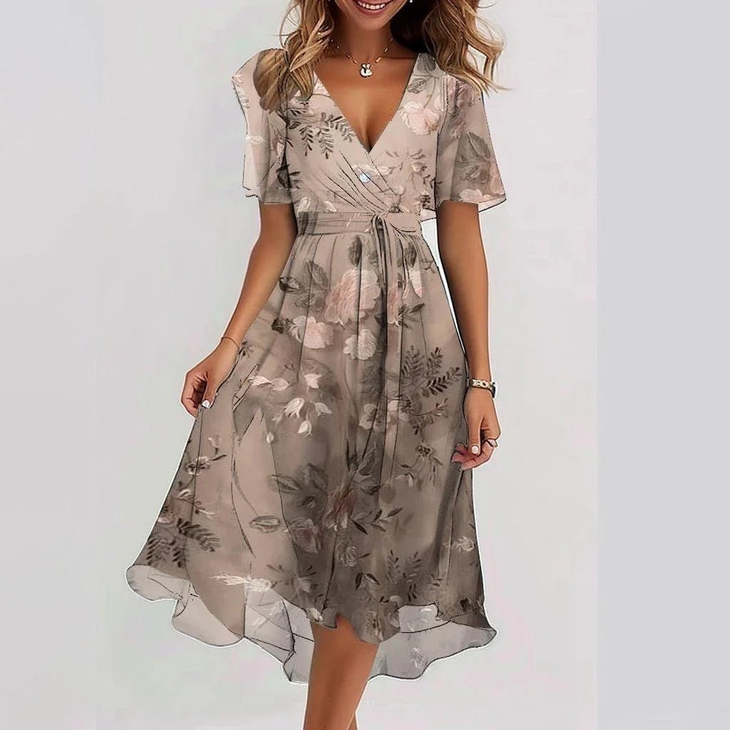 Arianna - Lichtgewicht Korte Mouwen Jurk met Elegante Print