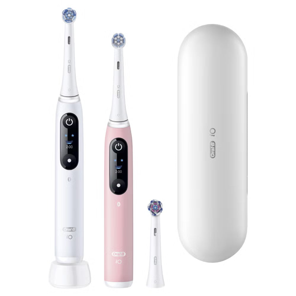 Oral-B iO 6 Elektrische Tandenborstels Wit & Roze Duoverpakking + 10 Opzetborstels