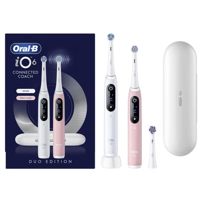 Oral-B iO 6 Elektrische Tandenborstels Wit & Roze Duoverpakking + 10 Opzetborstels