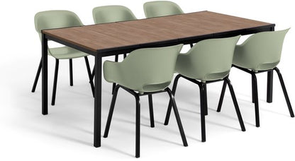 Keter Porto Diningset - Signature Porto Tafel en 6 Noa Tuinstoelen - Ashwood/Vintage Groen